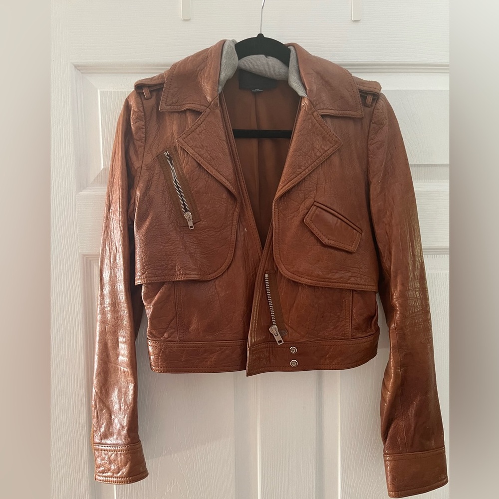Alexander wang runway brown leather moto cropped jacket 6